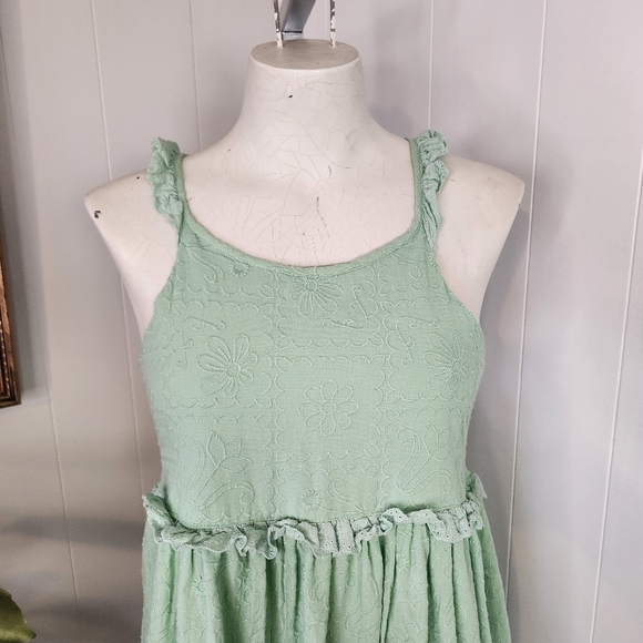 Haute Hippie Kids Green Peasant Tiered Ruffle Dress Girls Size 12 Boho Bohemian - Picture 5 of 12